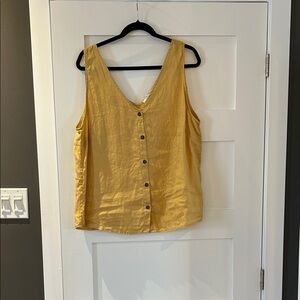 Simons Mustard Button-Front Linen V-Neck Camisole